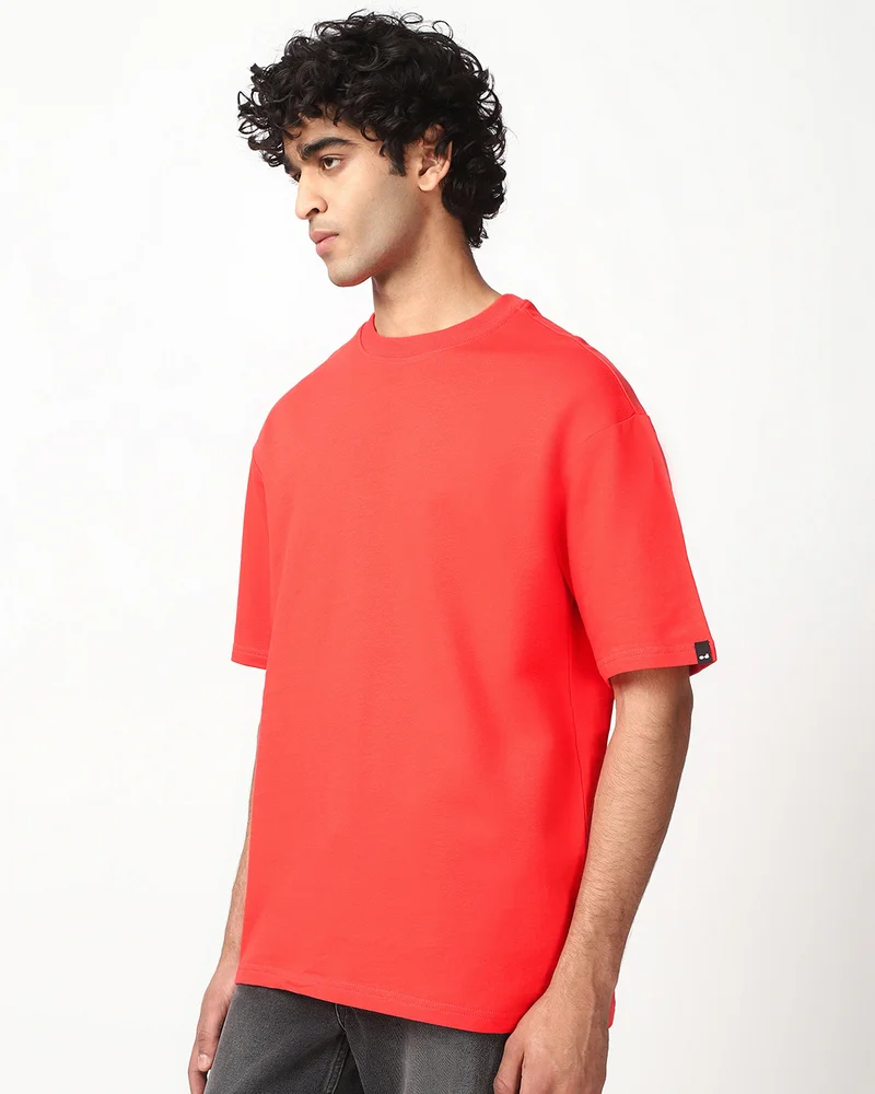 bewakoof Men's Fiesta Red Oversized T-shirt
